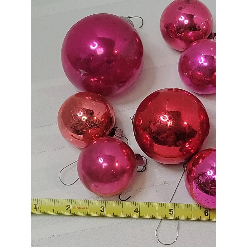 Vintage‎ Glass Bright Pink, Red, Fushia  Christmas Ornaments Lot Of 13 All Sizes